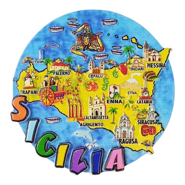 sicilia map italy fridge magnet colorful travel souvenir & decorative whiteboard display
