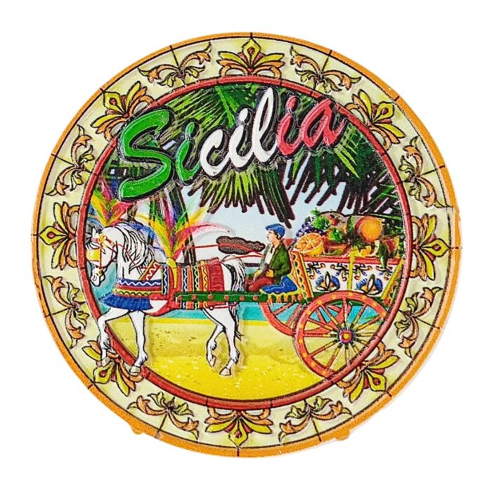 sicilia horse cart round fridge magnet italian travel souvenir gift & whiteboard decor