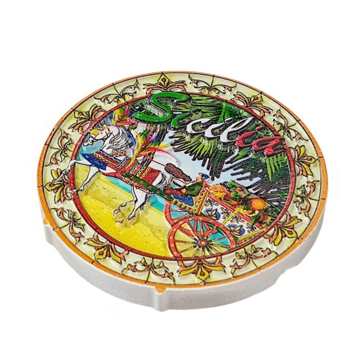 sicilia horse cart round fridge magnet italian travel souvenir gift & whiteboard decor