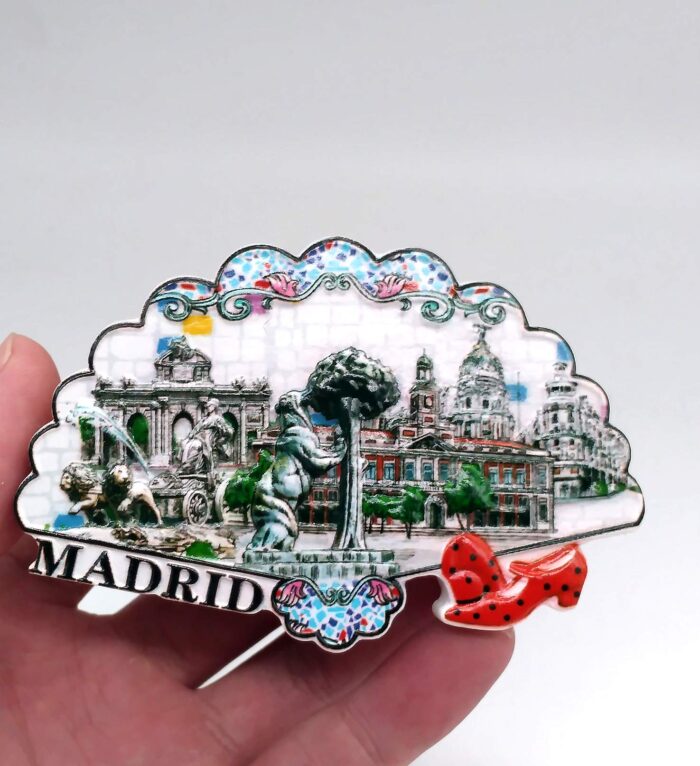 madrid spain fridge magnet – iconic architecture illustration, spanish capital souvenir & vintage travel decor