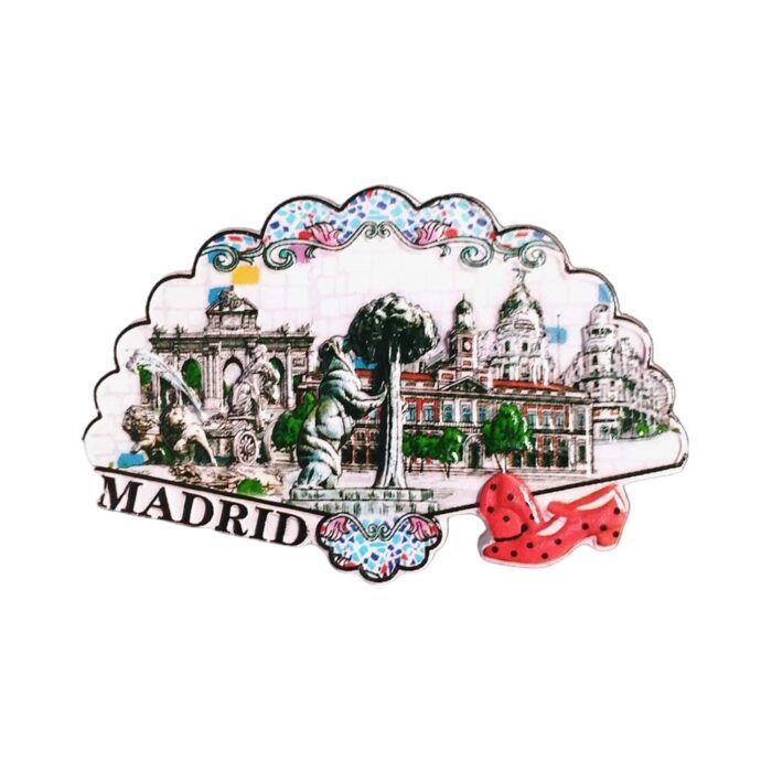 madrid spain fridge magnet – iconic architecture illustration, spanish capital souvenir & vintage travel decor