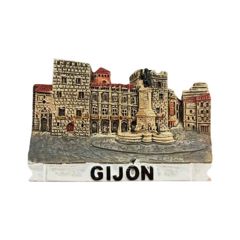 gijón spain fridge magnet – historic town square souvenir & northern spain travel memento