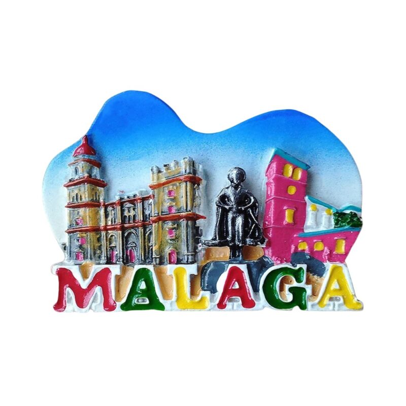 malaga spain fridge magnet – historic city landmark design, travel souvenir gift & fridge decor