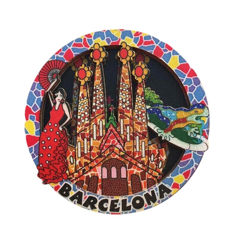 barcelona spain gaudí style fridge magnet – sagrada família & mosaic design, unique catalonia souvenir & gift idea