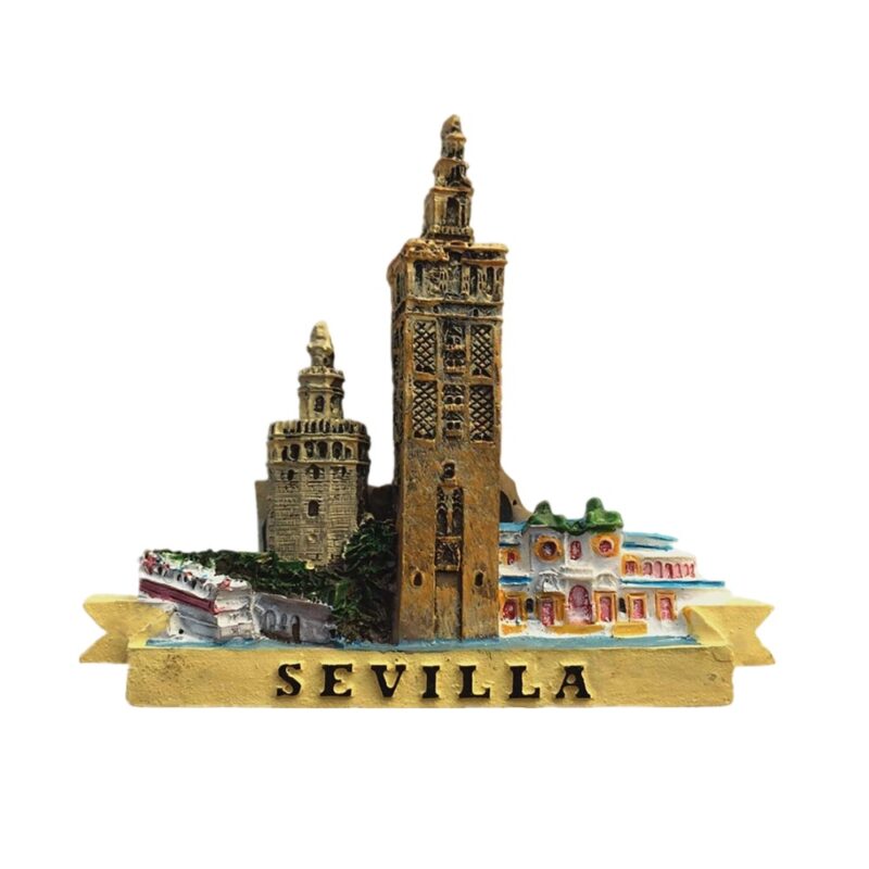 seville spain landmark fridge magnet – cathedral and torre del oro design, authentic spain travel memory for home display