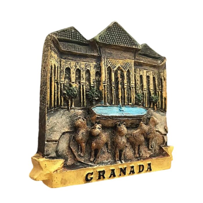 granada spain fridge magnet – alhambra lion fountain design, moorish palace architecture souvenir for collectors