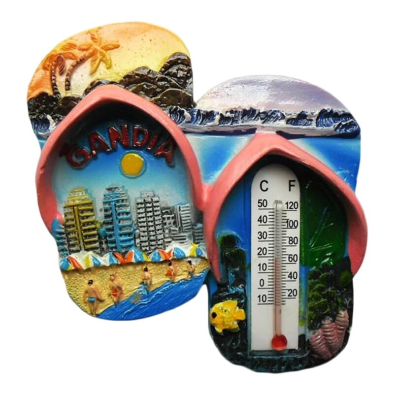 gandia spain fridge magnet – beach scene with thermometer – coastal holiday gift & functional travel keepsake