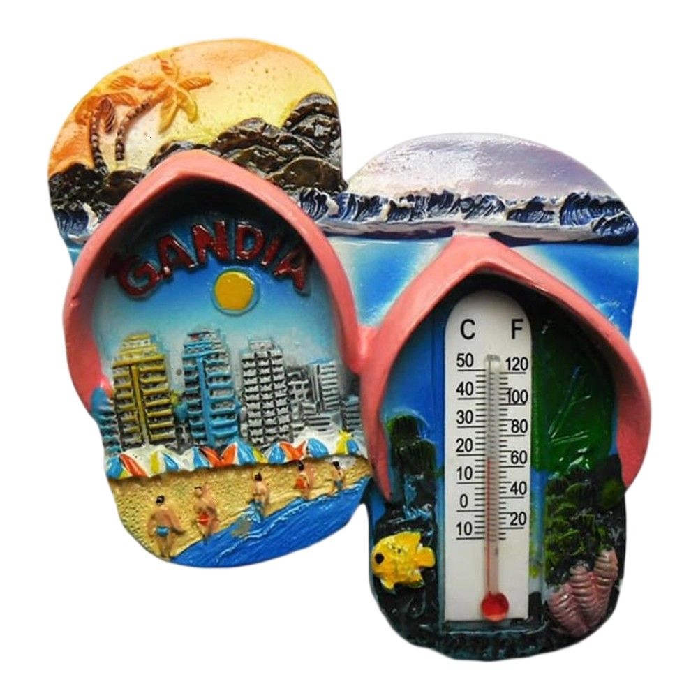 gandia spain fridge magnet – beach scene with thermometer – coastal holiday gift & functional travel keepsake