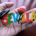 sevilla spain fridge magnet colorful spanish lettering with hat & flower accent for fridge decor