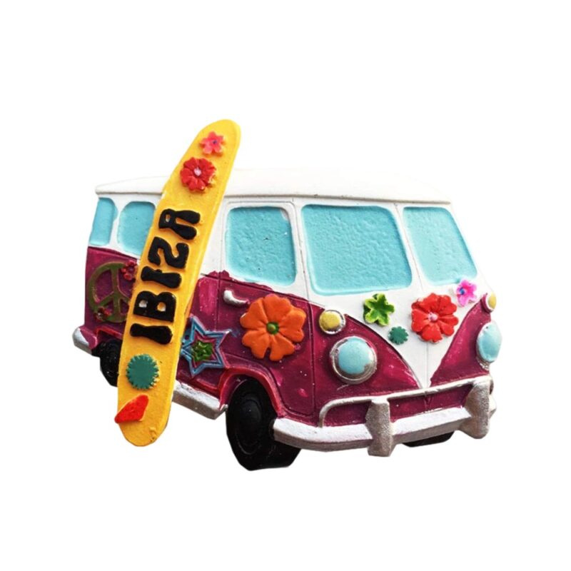 ibiza spain fridge magnet – retro camper van with surfboard, island vibe travel keepsake & fridge fun decor
