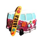 ibiza spain fridge magnet – retro camper van with surfboard, island vibe travel keepsake & fridge fun decor