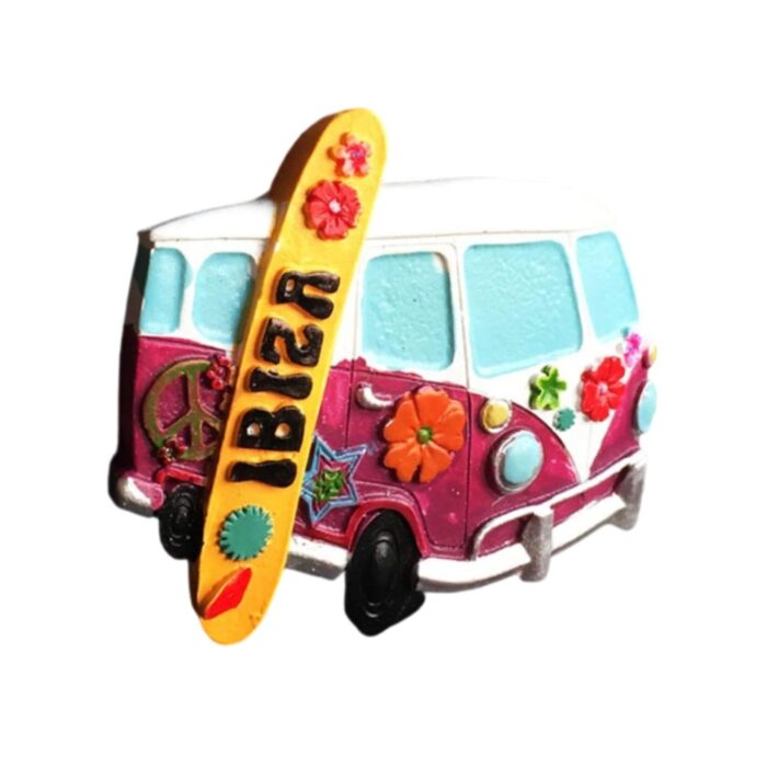 ibiza spain fridge magnet – retro camper van with surfboard, island vibe travel keepsake & fridge fun decor