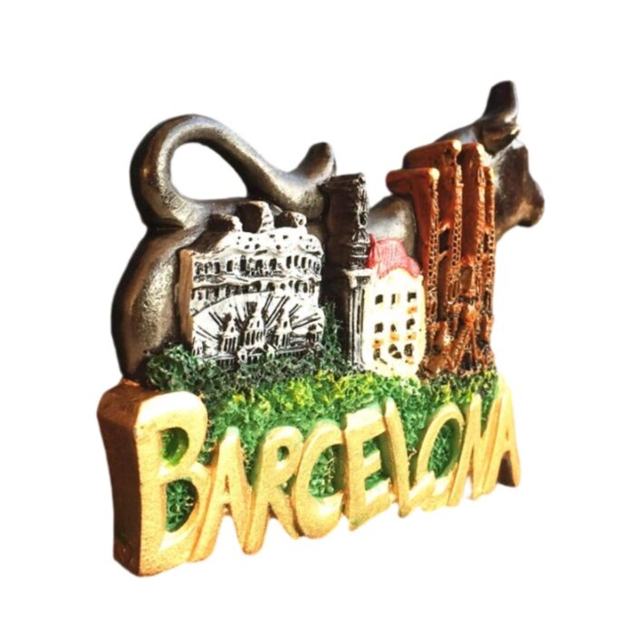barcelona spain fridge magnet – spanish bull with famous landmarks, cultural icon souvenir & collectible decoration