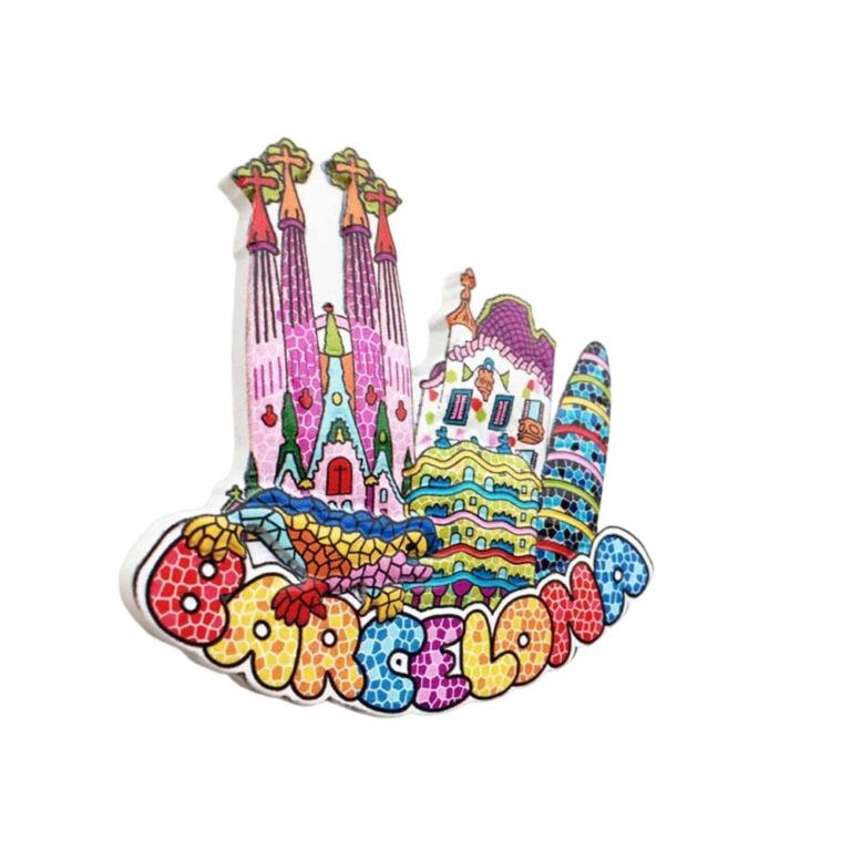 barcelona spain mosaic style fridge magnet – gaudí architecture souvenir, colorful catalonia travel gift