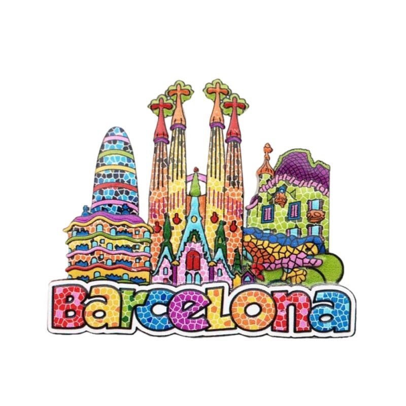 barcelona spain gaudí inspired fridge magnet – vibrant landmark scene, art inspired travel collectible & home accent