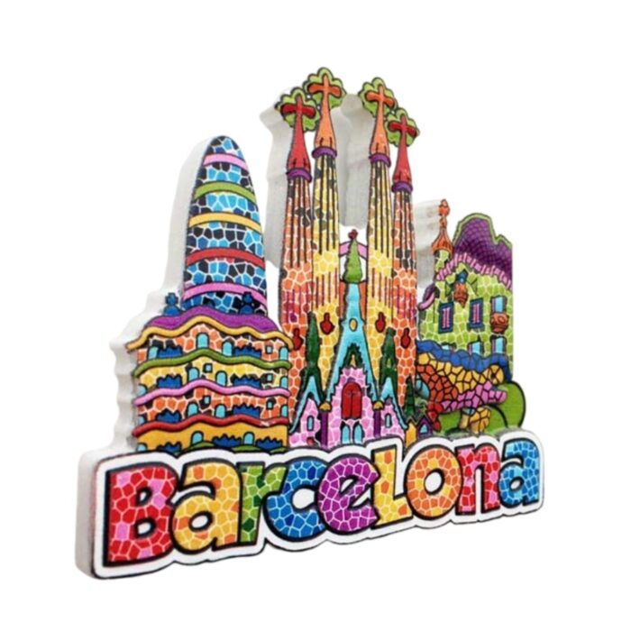 barcelona spain gaudí inspired fridge magnet – vibrant landmark scene, art inspired travel collectible & home accent