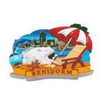 benidorm spain fridge magnet – beach & skyline scene with dolphin, mediterranean vacation gift & summer decor