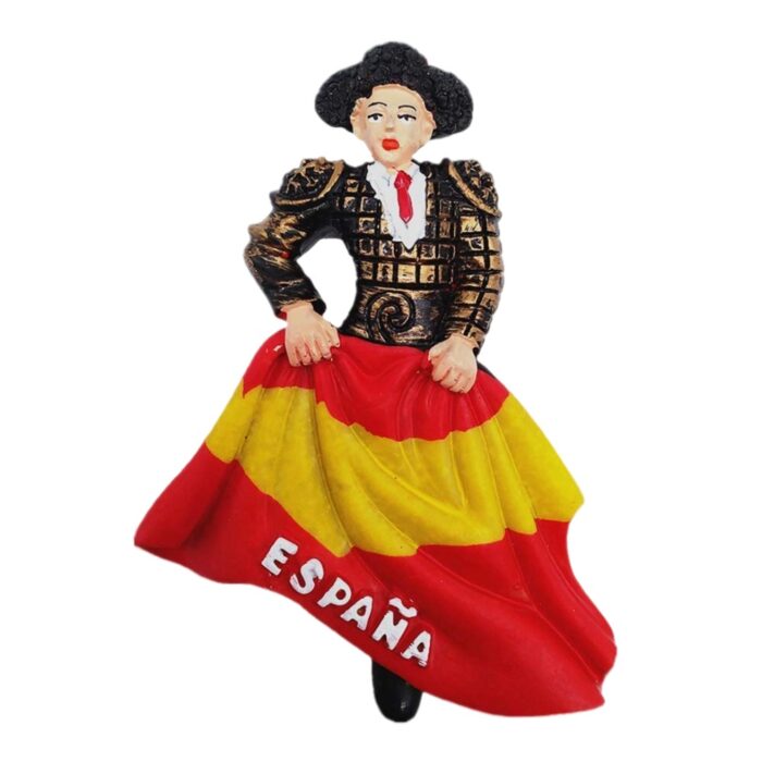 españa matador fridge magnet – traditional spanish bullfighter with flag cape, national pride travel souvenir
