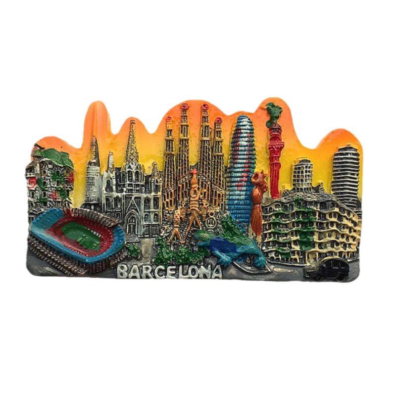 barcelona spain landmark fridge magnet – gaudí sagrada família & cityscape view, iconic tourist gift for art lovers