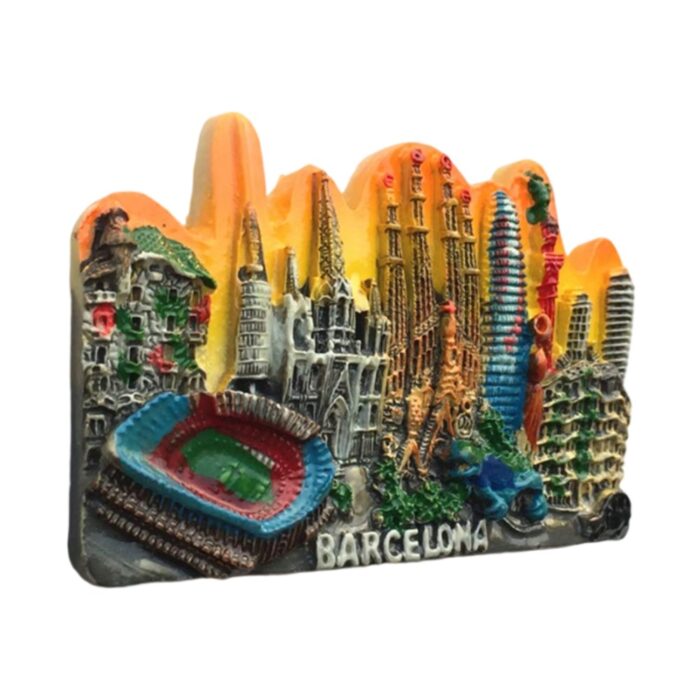 barcelona spain landmark fridge magnet – gaudí sagrada família & cityscape view, iconic tourist gift for art lovers
