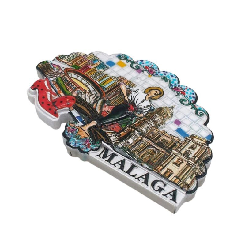 malaga spain fridge magnet – flamenco spirit with city and cathedral, colorful travel keepsake & festive decor