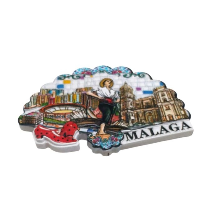 malaga spain fridge magnet – flamenco spirit with city and cathedral, colorful travel keepsake & festive decor