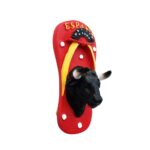 españa bull head fridge magnet – red flip flop design with fan & horns, fun cultural spain gift for tourists