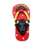 españa bull head fridge magnet – red flip flop design with fan & horns, fun cultural spain gift for tourists