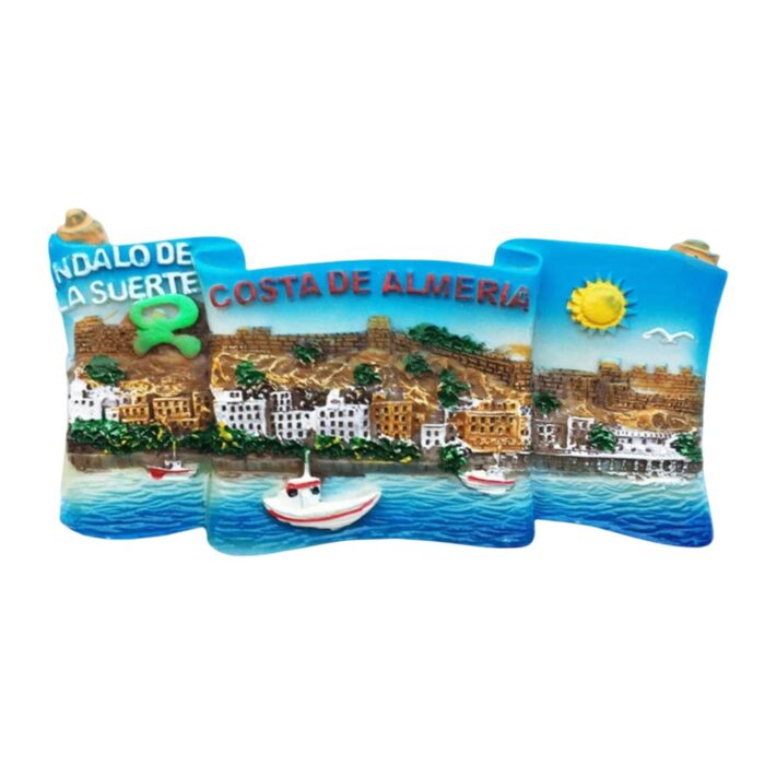 costa de almeria spain fridge magnet – seaside cliff town & boats, mediterranean charm coastal travel memory