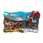 lanzarote spain fridge magnet camel safari & tropical parrot scene travel gift for magnetic boards
