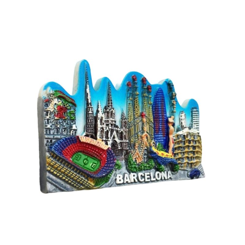 barcelona spain city view fridge magnet – full landmark skyline with gaudí art, football stadium, beach & more