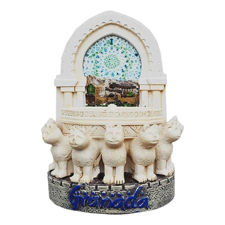 granada spain fridge magnet – alhambra lions fountain miniature, moorish architecture inspired souvenir piece