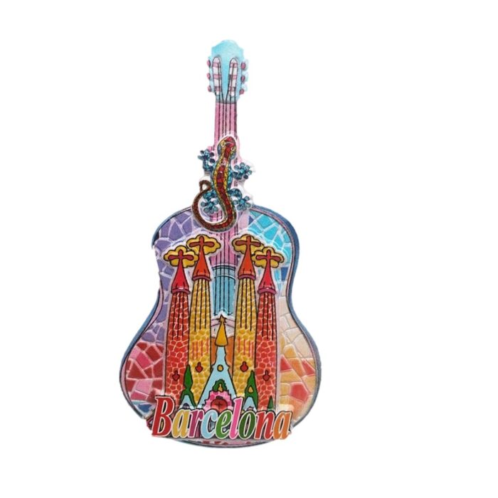 barcelona spain fridge magnet sagrada família guitar shape mosaic souvenir for music & art lovers