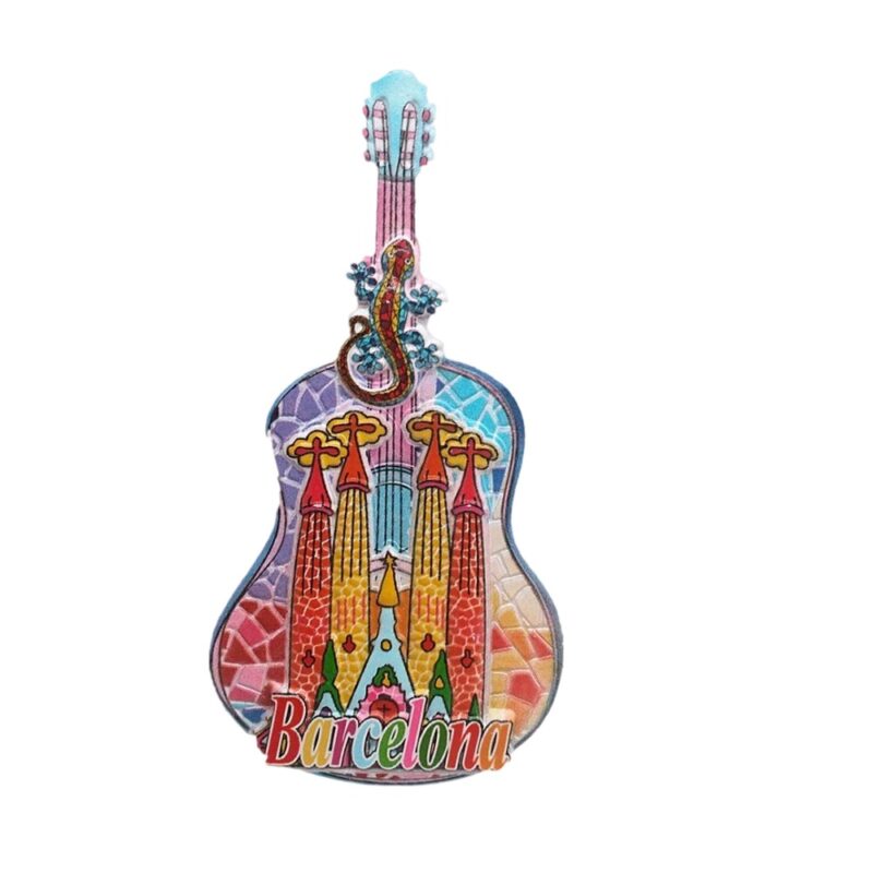 barcelona spain fridge magnet sagrada família guitar shape mosaic souvenir for music & art lovers