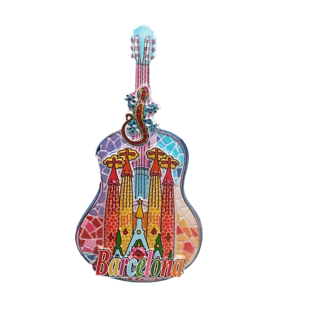 barcelona spain fridge magnet sagrada família guitar shape mosaic souvenir for music & art lovers