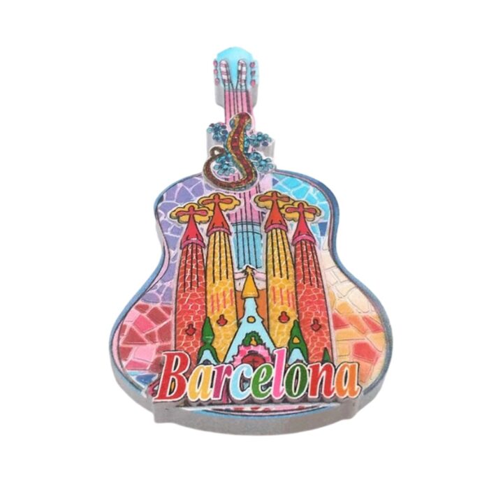 barcelona spain fridge magnet sagrada família guitar shape mosaic souvenir for music & art lovers