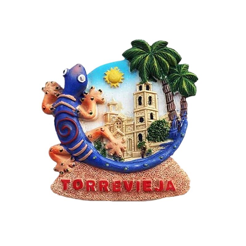 torrevieja spain fridge magnet gecko & landmark design travel souvenir & tropical wall ornament