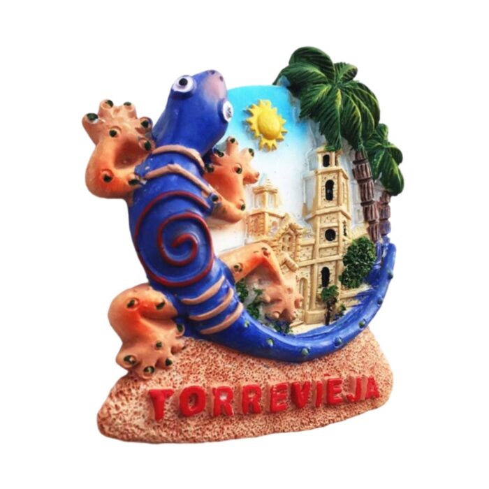 torrevieja spain fridge magnet gecko & landmark design travel souvenir & tropical wall ornament