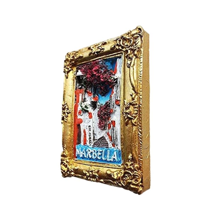 marbella spain fridge magnet golden frame mediterranean street scene magnet for artistic decor