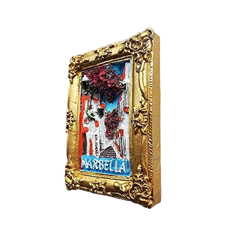 marbella spain fridge magnet golden frame mediterranean street scene magnet for artistic decor