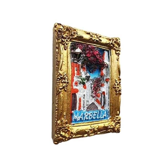 marbella spain fridge magnet golden frame mediterranean street scene magnet for artistic decor