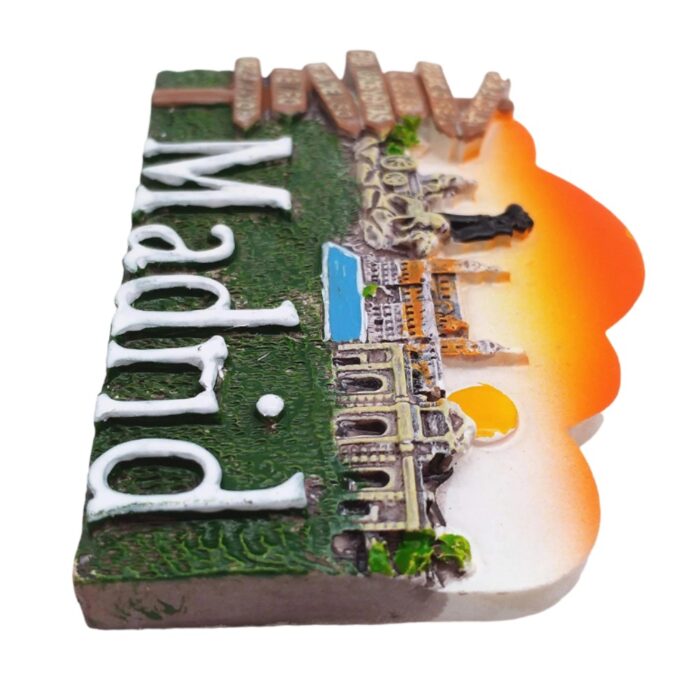 madrid spain fridge magnet – iconic landmarks souvenir with sunset skyline – spanish heritage decor