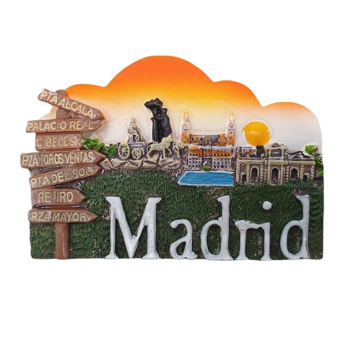 madrid spain fridge magnet – iconic landmarks souvenir with sunset skyline – spanish heritage decor