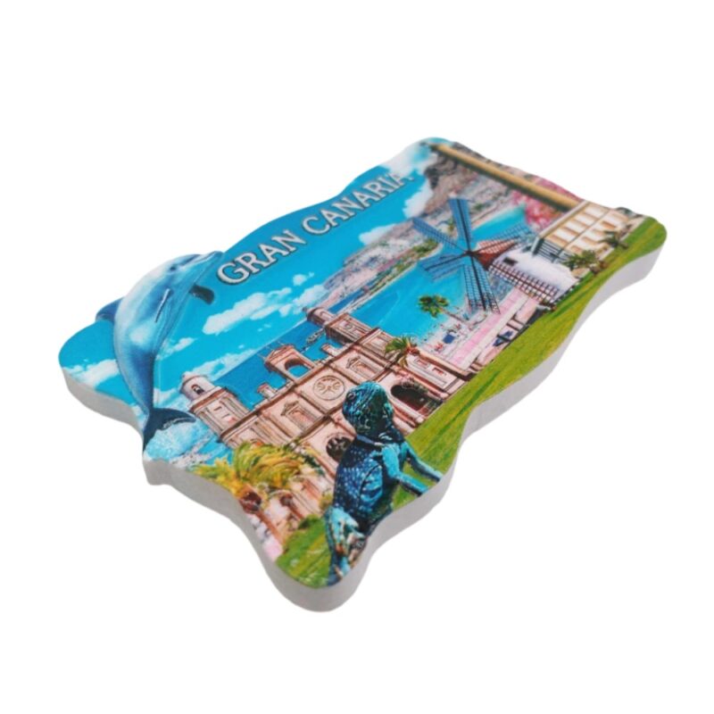gran canaria spain fridge magnet – ocean view souvenir with lighthouse, windmill & dolphin – island paradise gift
