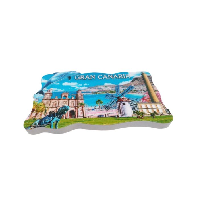 gran canaria spain fridge magnet – ocean view souvenir with lighthouse, windmill & dolphin – island paradise gift