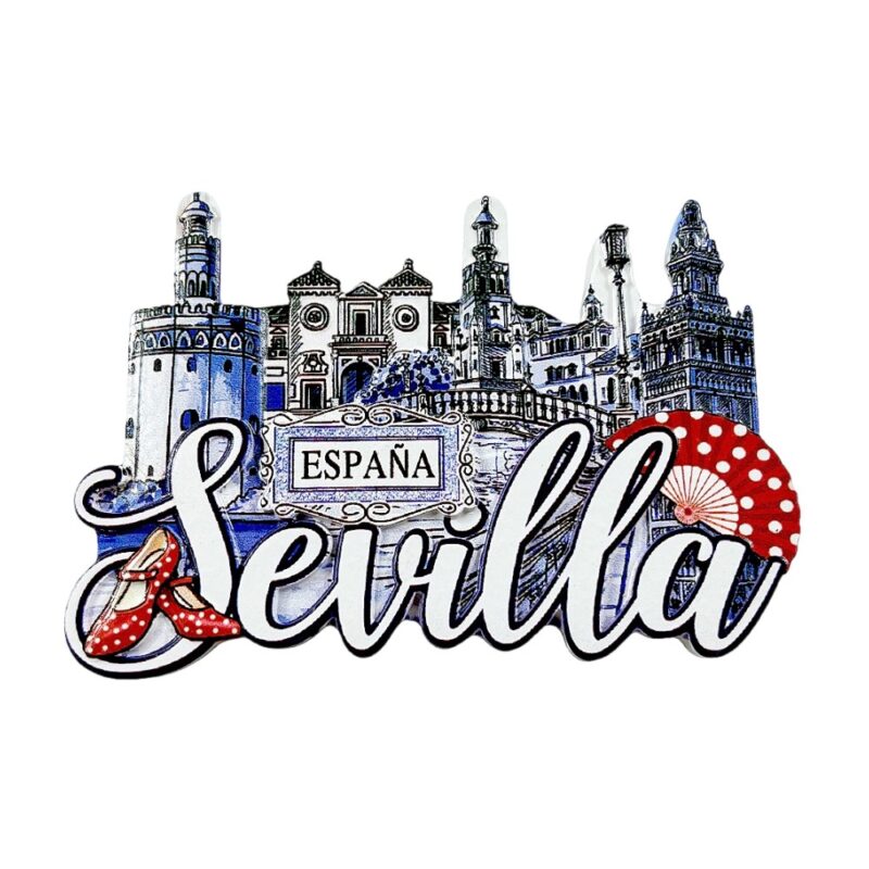 sevilla spain fridge magnet españa flamenco shoes and fan travel souvenir gift for spanish culture lovers