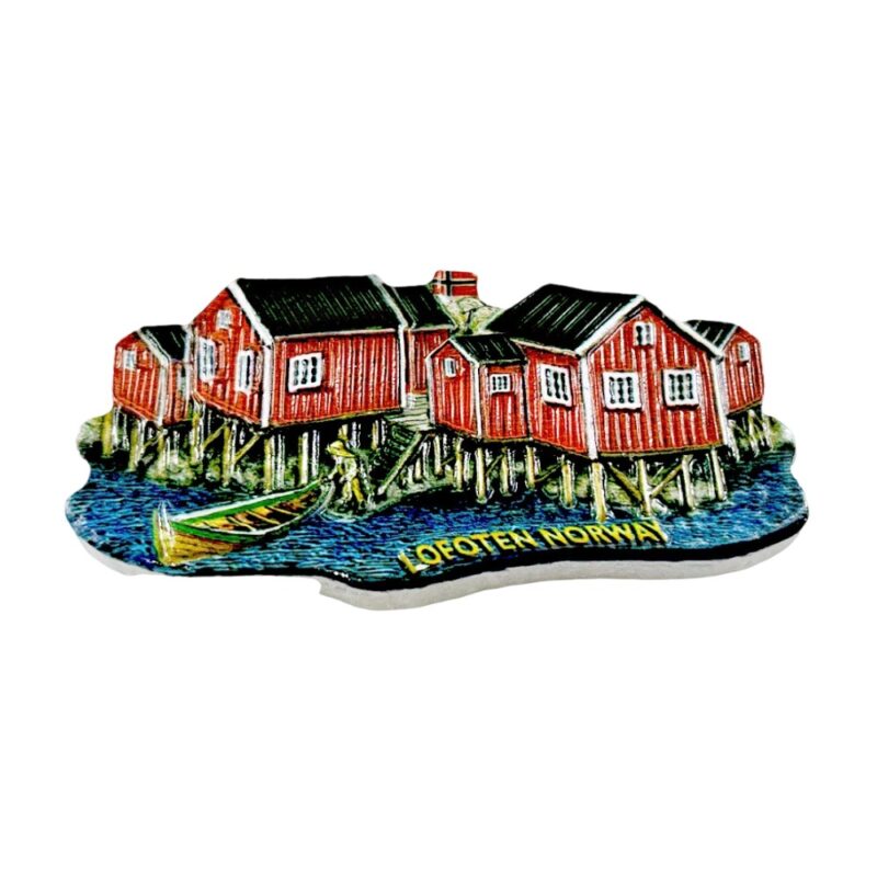 lofoten norway fridge magnet red houses by the fjord nordic travel gift & coastal cottage decor