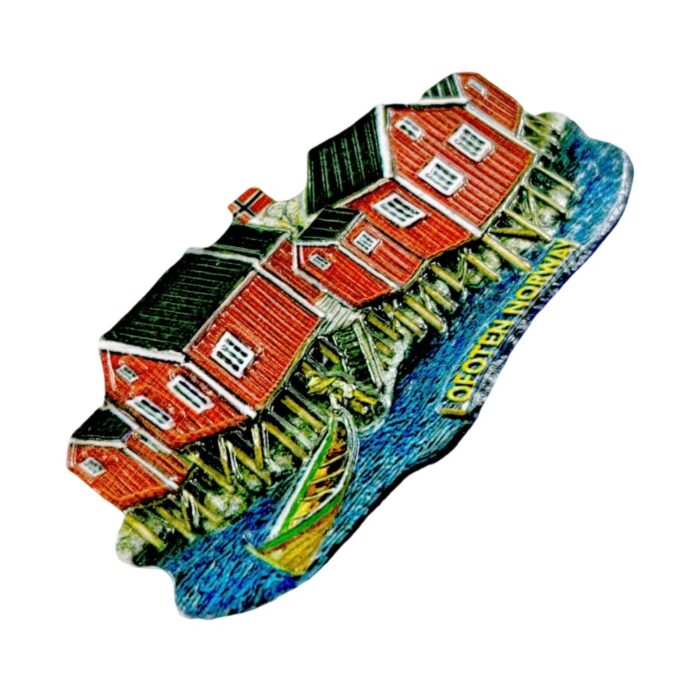 lofoten norway fridge magnet red houses by the fjord nordic travel gift & coastal cottage decor