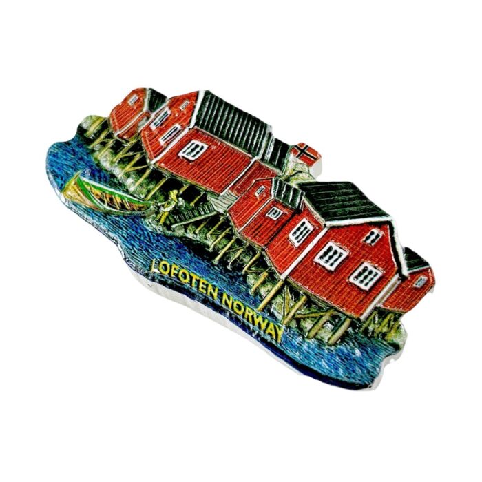 lofoten norway fridge magnet red houses by the fjord nordic travel gift & coastal cottage decor