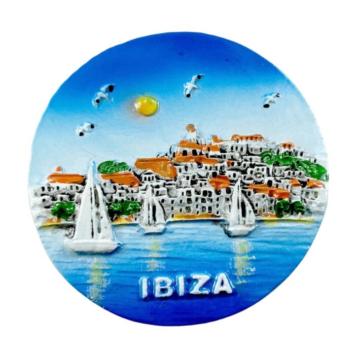 ibiza spain fridge magnet seaside sailing scene travel gift & mediterranean island memory